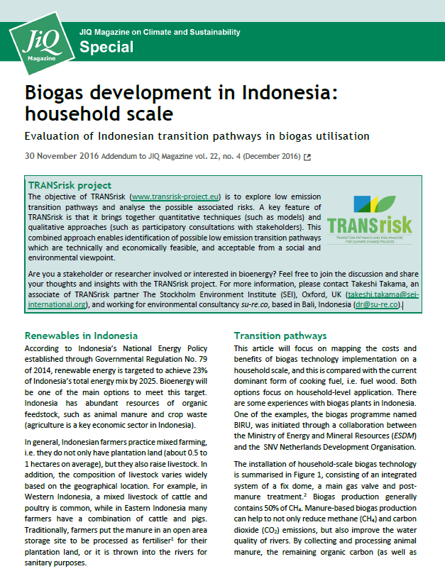 Front page JIQ Special biogas indonesia